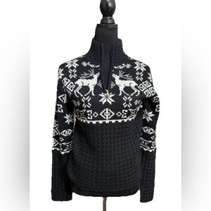 Obermeyer Nordic Reindeer Ski Sweater Fair Isle Quarter Zip Women’s S